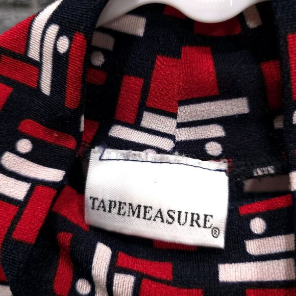 VTG Sleeveless Stretch Mockneck Top SzM Red White Blue Geometric Slinky 90s Y2K - Picture 7 of 11